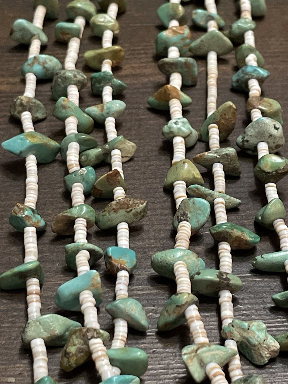 Navajo Green Royston Nugget Turquoise Beaded Necklace With Double Jacla